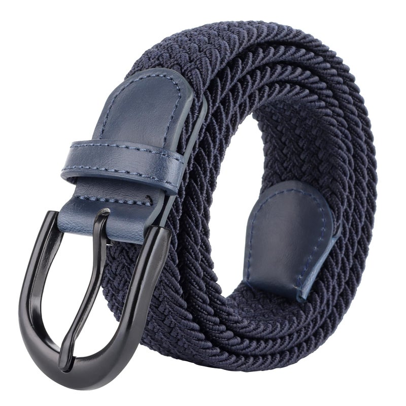 Mile High Life | Braided Stretch Elastic Belts | Pin Oval Solid Black Belt Buckle | PU Loop End Tip Men/Women/Junior Belt - Image 1